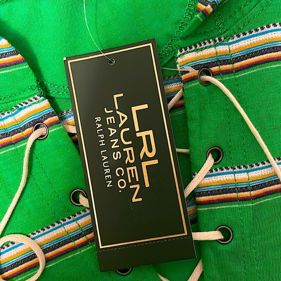 Ralph Lauren Jeans Green Striped Lace Front Hoodie - Picture 4 of 4